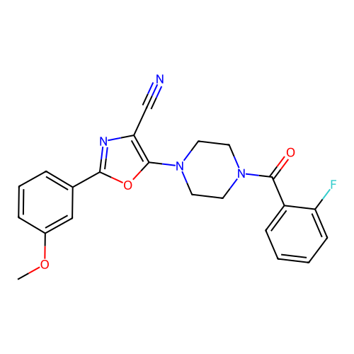 5-(4-(2-Fluorobenzoyl)piperazin-1-yl)-2-(3-methoxyphenyl)oxazole-4-carbonitrile structure