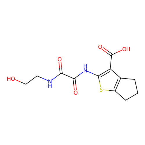 2-({[(2-hydroxyethyl)amino](oxo)acetyl}amino)-5,6-dihydro-4H-cyclopenta[b]thiophene-3-carboxylic acid structure