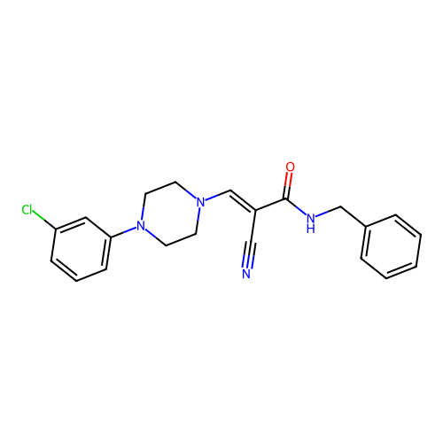 (E)-N-benzyl-3-[4-(3-chlorophenyl)piperazin-1-yl]-2-cyanoprop-2-enamide structure
