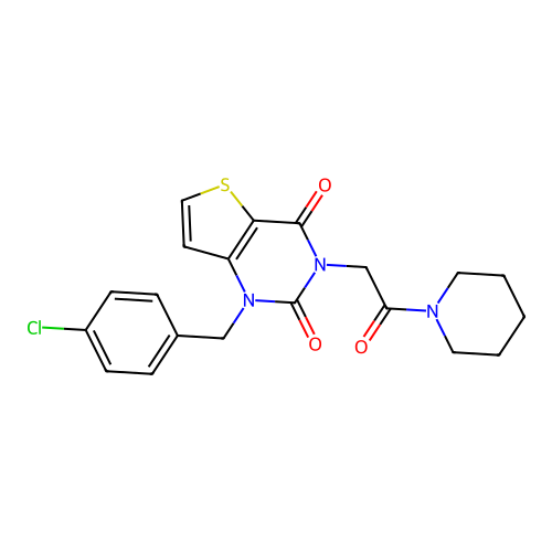 1-(4-chlorobenzyl)-3-(2-oxo-2-(piperidin-1-yl)ethyl)thieno[3,2-d]pyrimidine-2,4(1H,3H)-dione structure