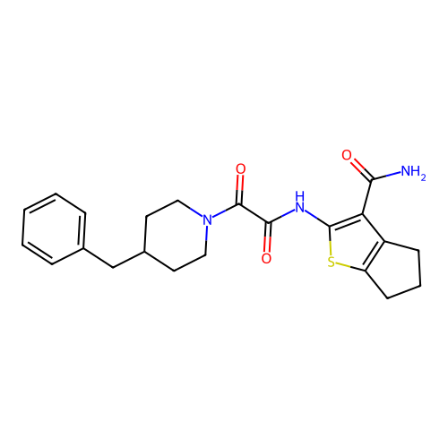 2-[[2-(4-benzylpiperidin-1-yl)-2-oxoacetyl]amino]-5,6-dihydro-4H-cyclopenta[b]thiophene-3-carboxamide structure
