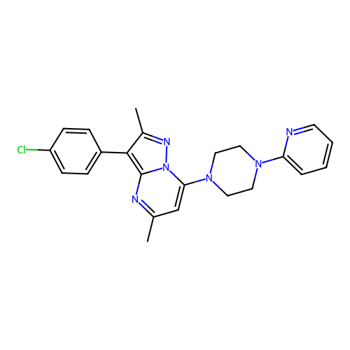 3-(4-chlorophenyl)-2,5-dimethyl-7-[4-(pyridin-2-yl)piperazin-1-yl]pyrazolo[1,5-a]pyrimidine structure