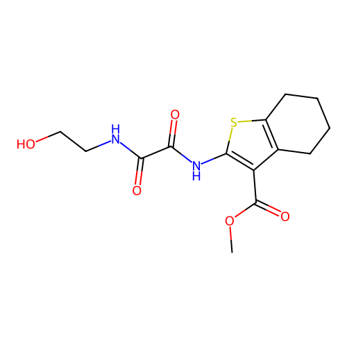 methyl 2-({[(2-hydroxyethyl)amino](oxo)acetyl}amino)-4,5,6,7-tetrahydro-1-benzothiophene-3-carboxylate structure