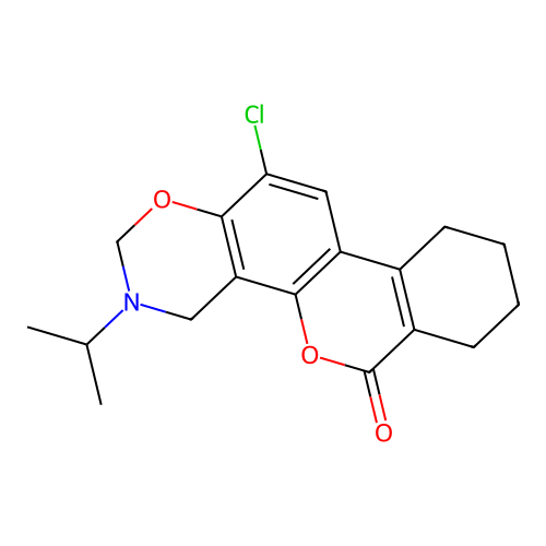 12-chloro-3-isopropyl-3,4,7,8,9,10-hexahydrobenzo[3,4]chromeno[8,7-e][1,3]oxazin-6(2H)-one structure