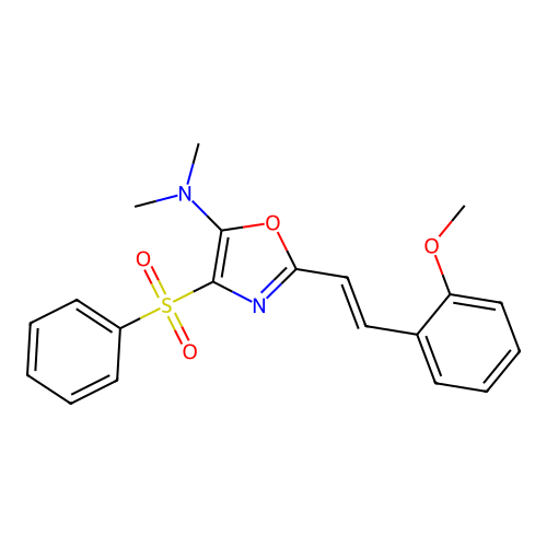 2-[(E)-2-(2-methoxyphenyl)ethenyl]-N,N-dimethyl-4-(phenylsulfonyl)-1,3-oxazol-5-amine structure