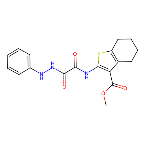 methyl 2-(2-oxo-2-(2-phenylhydrazinyl)acetamido)-4,5,6,7-tetrahydrobenzo[b]thiophene-3-carboxylate structure
