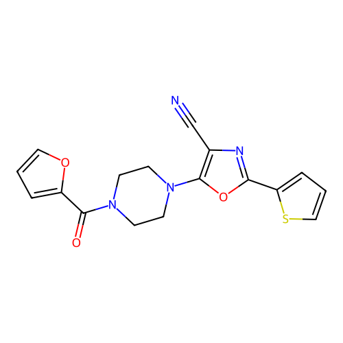5-(4-(Furan-2-carbonyl)piperazin-1-yl)-2-(thiophen-2-yl)oxazole-4-carbonitrile structure
