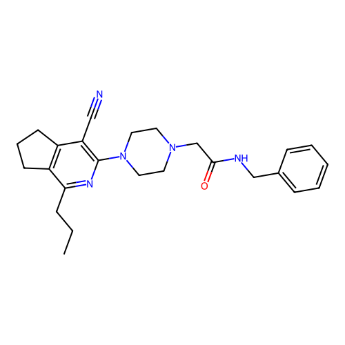 N-benzyl-2-[4-(4-cyano-1-propyl-6,7-dihydro-5H-cyclopenta[c]pyridin-3-yl)piperazin-1-yl]acetamide structure