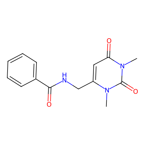N-((1,3-dimethyl-2,6-dioxo-1,2,3,6-tetrahydropyrimidin-4-yl)methyl)benzamide structure