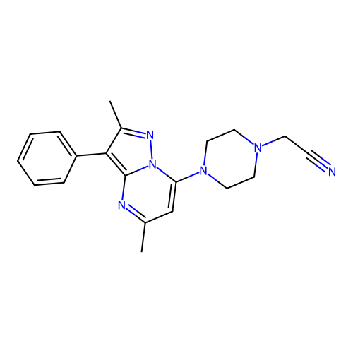 2-[4-(2,5-dimethyl-3-phenylpyrazolo[1,5-a]pyrimidin-7-yl)piperazin-1-yl]acetonitrile structure