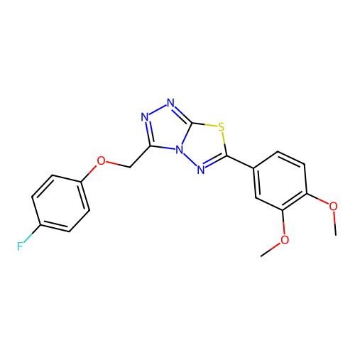 6-(3,4-dimethoxyphenyl)-3-[(4-fluorophenoxy)methyl][1,2,4]triazolo[3,4-b][1,3,4]thiadiazole structure