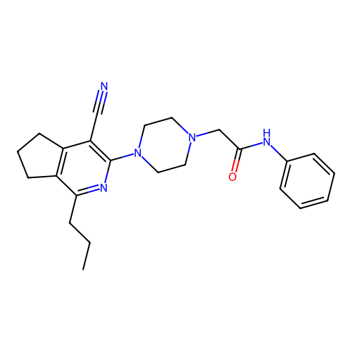 2-[4-(4-cyano-1-propyl-6,7-dihydro-5H-cyclopenta[c]pyridin-3-yl)piperazin-1-yl]-N-phenylacetamide structure
