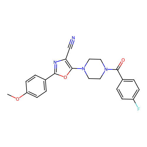 5-[4-(4-fluorobenzoyl)piperazin-1-yl]-2-(4-methoxyphenyl)-1,3-oxazole-4-carbonitrile structure