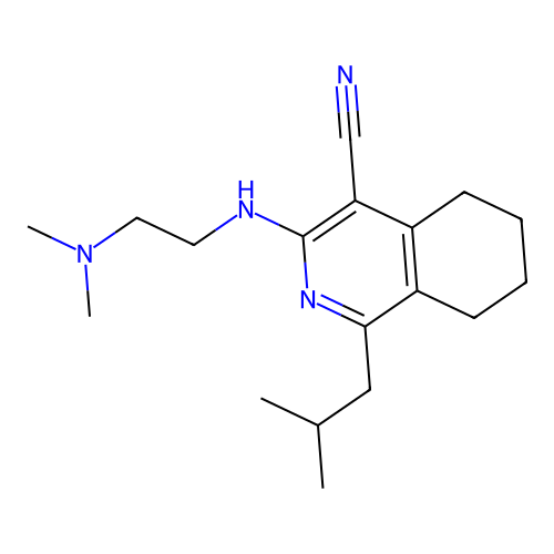 3-(2-dimethylaminoethylamino)-1-(2-methylpropyl)-5,6,7,8-tetrahydroisoquinoline-4-carbonitrile structure