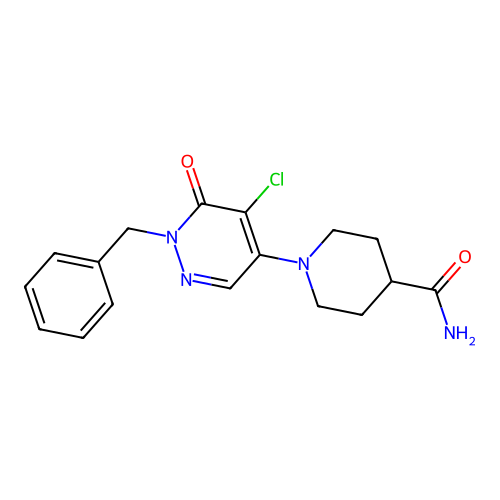1-(1-Benzyl-5-chloro-6-oxo-1,6-dihydropyridazin-4-yl)piperidine-4-carboxamide structure