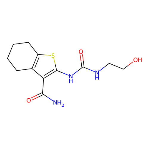 2-(2-hydroxyethylcarbamoylamino)-4,5,6,7-tetrahydro-1-benzothiophene-3-carboxamide structure