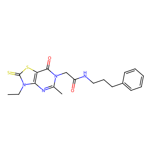 2-(3-ethyl-5-methyl-7-oxo-2-thioxo-2,3-dihydrothiazolo[4,5-d]pyrimidin-6(7H)-yl)-N-(3-phenylpropyl)acetamide structure