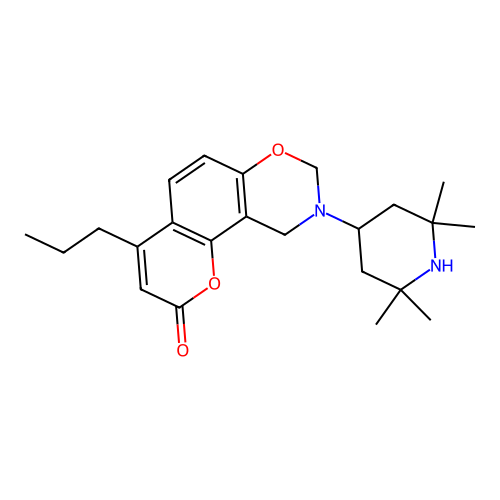 4-propyl-9-(2,2,6,6-tetramethylpiperidin-4-yl)-9,10-dihydrochromeno[8,7-e][1,3]oxazin-2(8H)-one structure