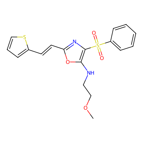 (E)-N-(2-methoxyethyl)-4-(phenylsulfonyl)-2-(2-(thiophen-2-yl)vinyl)oxazol-5-amine structure