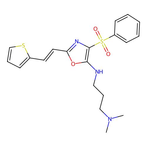 (E)-N1,N1-dimethyl-N3-(4-(phenylsulfonyl)-2-(2-(thiophen-2-yl)vinyl)oxazol-5-yl)propane-1,3-diamine structure