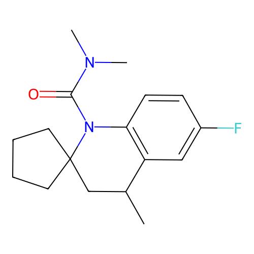 6-fluoro-N,N,4-trimethylspiro[3,4-dihydroquinoline-2,1'-cyclopentane]-1-carboxamide structure