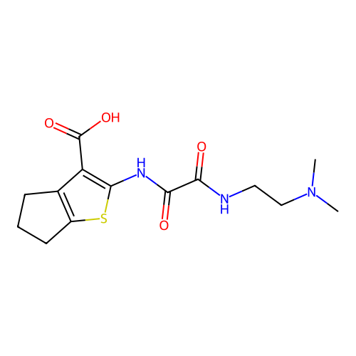 2-{[{[2-(dimethylamino)ethyl]amino}(oxo)acetyl]amino}-5,6-dihydro-4H-cyclopenta[b]thiophene-3-carboxylic acid structure