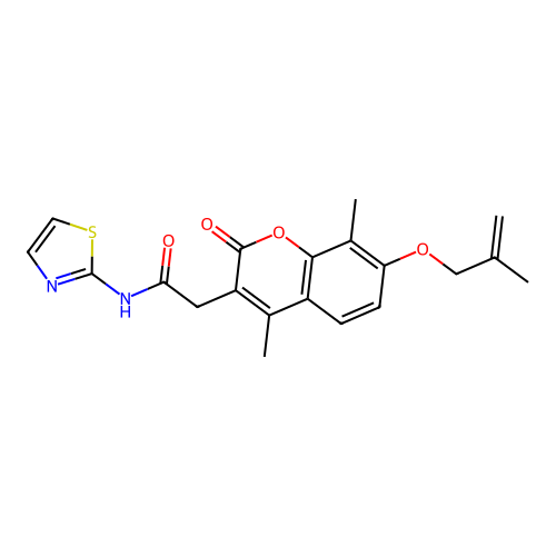 2-(4,8-dimethyl-7-((2-methylallyl)oxy)-2-oxo-2H-chromen-3-yl)-N-(thiazol-2-yl)acetamide structure