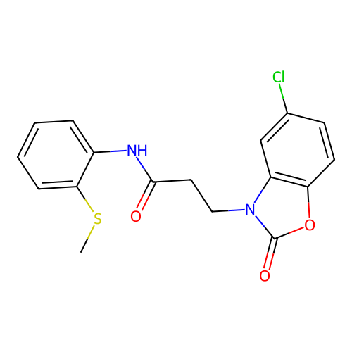 3-(5-chloro-2-oxobenzo[d]oxazol-3(2H)-yl)-N-(2-(methylthio)phenyl)propanamide structure