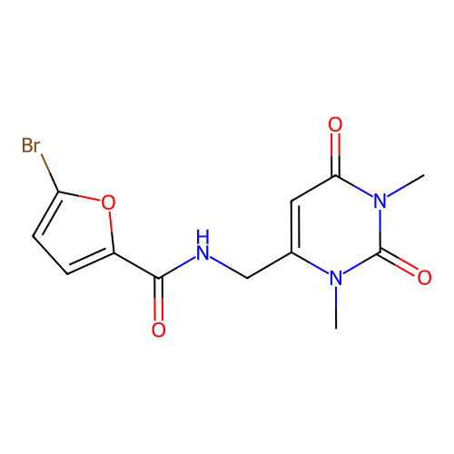 5-bromo-N-((1,3-dimethyl-2,6-dioxo-1,2,3,6-tetrahydropyrimidin-4-yl)methyl)furan-2-carboxamide structure