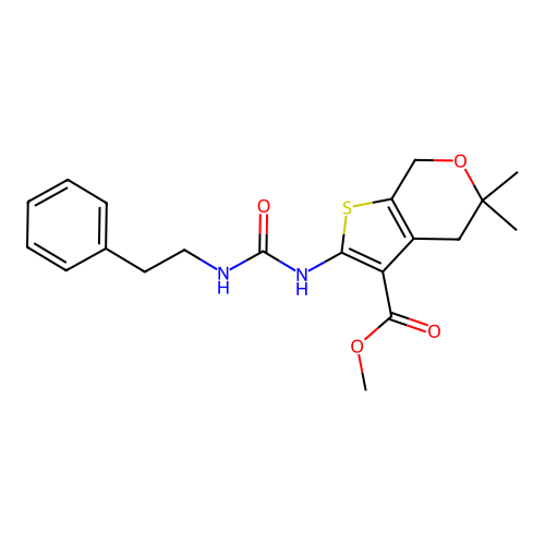 methyl 5,5-dimethyl-2-(3-phenethylureido)-5,7-dihydro-4H-thieno[2,3-c]pyran-3-carboxylate structure