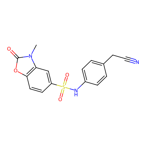N-[4-(cyanomethyl)phenyl]-3-methyl-2-oxo-2,3-dihydro-1,3-benzoxazole-5-sulfonamide structure