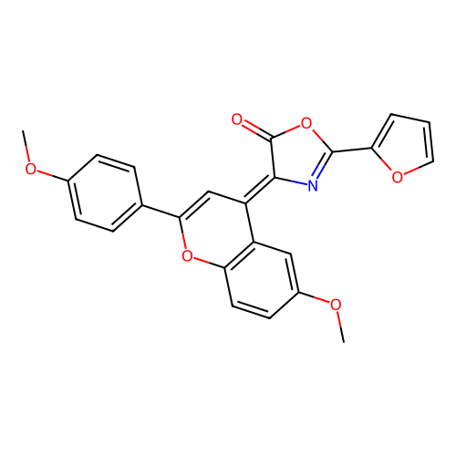 (4Z)-2-(furan-2-yl)-4-[6-methoxy-2-(4-methoxyphenyl)chromen-4-ylidene]-1,3-oxazol-5-one structure