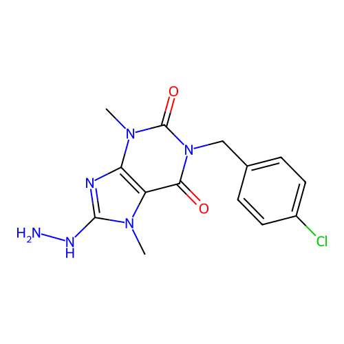 1-(4-chlorobenzyl)-8-hydrazinyl-3,7-dimethyl-1H-purine-2,6(3H,7H)-dione structure