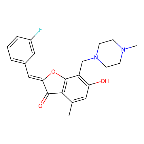 (Z)-2-(3-fluorobenzylidene)-6-hydroxy-4-methyl-7-((4-methylpiperazin-1-yl)methyl)benzofuran-3(2H)-one structure