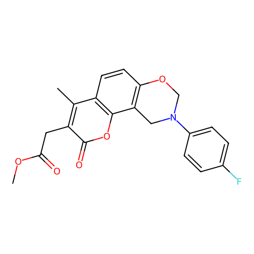 methyl 2-(9-(4-fluorophenyl)-4-methyl-2-oxo-2,8,9,10-tetrahydrochromeno[8,7-e][1,3]oxazin-3-yl)acetate structure