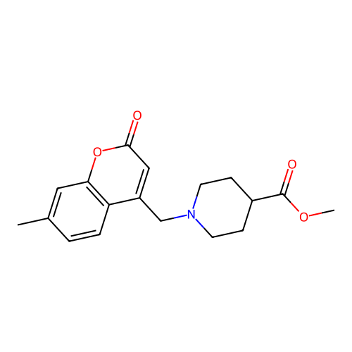 Methyl 1-[(7-methyl-2-oxochromen-4-yl)methyl]piperidine-4-carboxylate structure