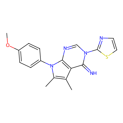 7-(4-methoxyphenyl)-5,6-dimethyl-3-(thiazol-2-yl)-3H-pyrrolo[2,3-d]pyrimidin-4(7H)-imine structure