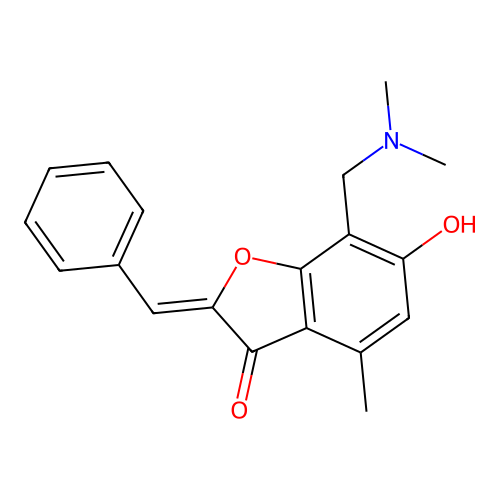 (2Z)-2-benzylidene-7-[(dimethylamino)methyl]-6-hydroxy-4-methyl-1-benzofuran-3(2H)-one structure