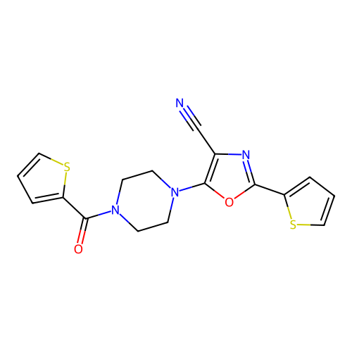 2-(2-Thienyl)-5-[4-(2-thienylcarbonyl)-1-piperazinyl]-1,3-oxazole-4-carbonitrile structure