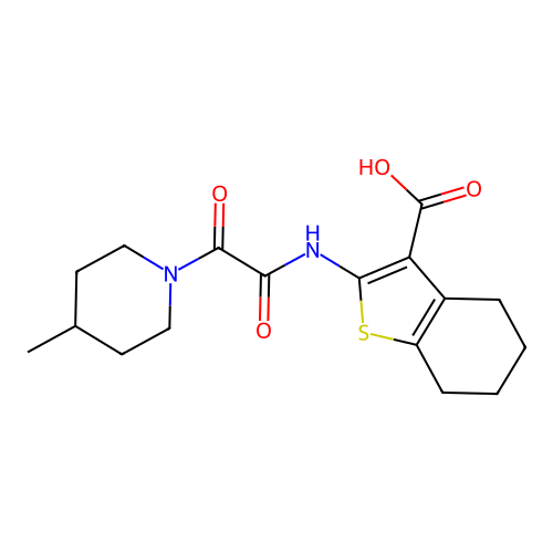 2-(2-(4-methylpiperidin-1-yl)-2-oxoacetamido)-4,5,6,7-tetrahydrobenzo[b]thiophene-3-carboxylic acid structure