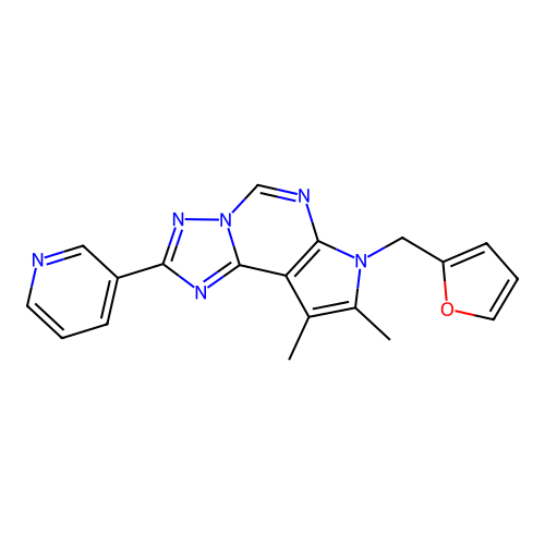 7-(furan-2-ylmethyl)-8,9-dimethyl-2-(pyridin-3-yl)-7H-pyrrolo[3,2-e][1,2,4]triazolo[1,5-c]pyrimidine structure