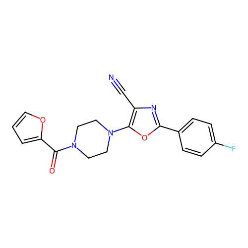 2-(4-fluorophenyl)-5-[4-(furan-2-carbonyl)piperazin-1-yl]-1,3-oxazole-4-carbonitrile structure