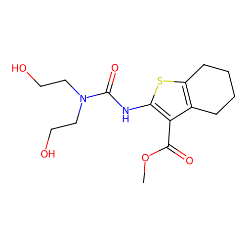 methyl 2-(3,3-bis(2-hydroxyethyl)ureido)-4,5,6,7-tetrahydrobenzo[b]thiophene-3-carboxylate structure