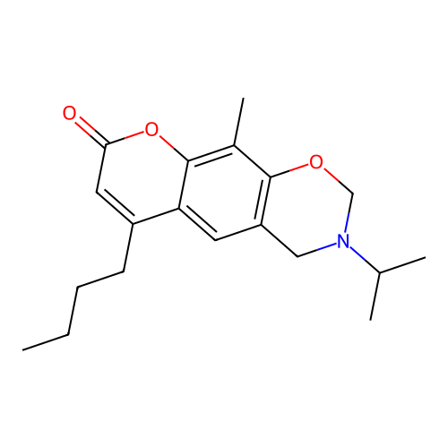 6-butyl-3-isopropyl-10-methyl-3,4-dihydrochromeno[6,7-e][1,3]oxazin-8(2H)-one structure