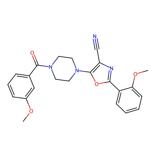 5-[4-(3-methoxybenzoyl)piperazin-1-yl]-2-(2-methoxyphenyl)-1,3-oxazole-4-carbonitrile structure
