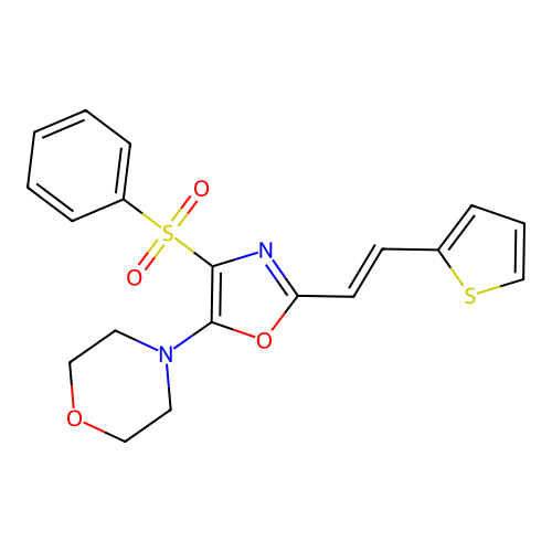 (E)-4-(4-(phenylsulfonyl)-2-(2-(thiophen-2-yl)vinyl)oxazol-5-yl)morpholine structure