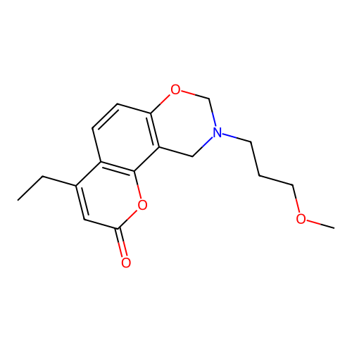 4-ethyl-9-(3-methoxypropyl)-9,10-dihydrochromeno[8,7-e][1,3]oxazin-2(8H)-one structure