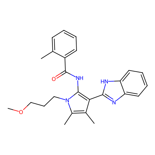N-(3-(1H-benzo[d]imidazol-2-yl)-1-(3-methoxypropyl)-4,5-dimethyl-1H-pyrrol-2-yl)-2-methylbenzamide structure