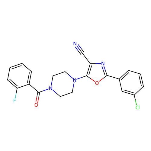 2-(3-Chlorophenyl)-5-(4-(2-fluorobenzoyl)piperazin-1-yl)oxazole-4-carbonitrile structure