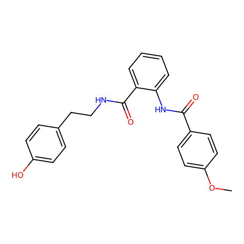 N-[2-(4-hydroxyphenyl)ethyl]-2-[(4-methoxybenzoyl)amino]benzamide structure